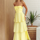 Top It Off Strapless Frill Trim Maxi Dress Butter