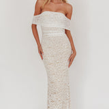 Flutters Off-Shoulder Lace Maxi Dress White
