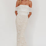 Flutters Off-Shoulder Lace Maxi Dress White