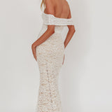 Flutters Off-Shoulder Lace Maxi Dress White