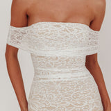 Flutters Off-Shoulder Lace Maxi Dress White
