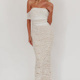 Flutters Off-Shoulder Lace Maxi Dress White