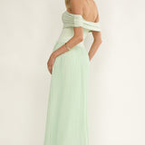 Flutters Off-Shoulder Accordion Pleat Dress Sage