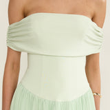 Flutters Off-Shoulder Accordion Pleat Dress Sage