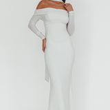 Flutters Off-Shoulder Long Sleeve Maxi Dress White