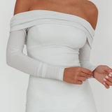 Flutters Off-Shoulder Long Sleeve Maxi Dress White