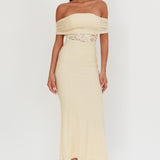 Flutters Off-Shoulder Lace Insert Maxi Dress Cream
