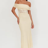 Flutters Off-Shoulder Lace Insert Maxi Dress Cream
