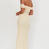 Flutters Off-Shoulder Lace Insert Maxi Dress Cream