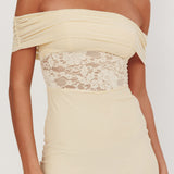 Flutters Off-Shoulder Lace Insert Maxi Dress Cream
