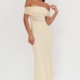 Flutters Off-Shoulder Lace Insert Maxi Dress Cream
