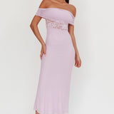 Flutters Off-Shoulder Lace Insert Maxi Dress Lilac