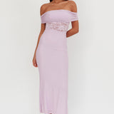 Flutters Off-Shoulder Lace Insert Maxi Dress Lilac