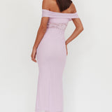Flutters Off-Shoulder Lace Insert Maxi Dress Lilac