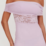 Flutters Off-Shoulder Lace Insert Maxi Dress Lilac