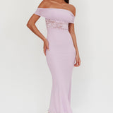 Flutters Off-Shoulder Lace Insert Maxi Dress Lilac