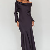 Cecilia Long Sleeve Drape Back Maxi Dress Navy