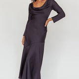 Cecilia Long Sleeve Drape Back Maxi Dress Navy