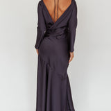 Cecilia Long Sleeve Drape Back Maxi Dress Navy