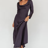 Cecilia Long Sleeve Drape Back Maxi Dress Navy