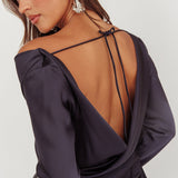 Cecilia Long Sleeve Drape Back Maxi Dress Navy