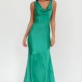 Cecilia Cowl Neck Drape Back Maxi Dress Emerald