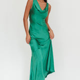 Cecilia Cowl Neck Drape Back Maxi Dress Emerald