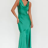 Cecilia Cowl Neck Drape Back Maxi Dress Emerald