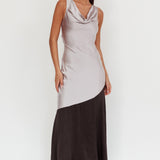 Cecilia Cowl Neck Drape Back Maxi Dress Smoke