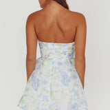 Gem Deep Sweetheart Neckline Mini Dress Floral Blue