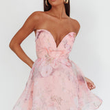 Gem Deep Sweetheart Neckline Mini Dress Floral Pink