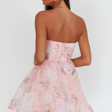Gem Deep Sweetheart Neckline Mini Dress Floral Pink