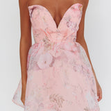 Gem Deep Sweetheart Neckline Mini Dress Floral Pink