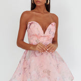 Gem Deep Sweetheart Neckline Mini Dress Floral Pink