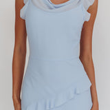 Sangria Cowl Neck Frill Maxi Dress Blue