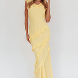 Sangria Cowl Neck Frill Maxi Dress Lemon