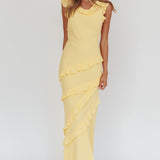Sangria Cowl Neck Frill Maxi Dress Lemon