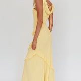 Sangria Cowl Neck Frill Maxi Dress Lemon