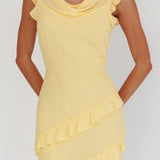 Sangria Cowl Neck Frill Maxi Dress Lemon