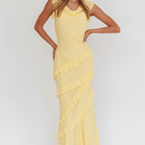 Sangria Cowl Neck Frill Maxi Dress Lemon