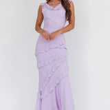 Sangria Cowl Neck Frill Maxi Dress Lilac