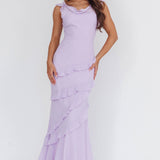 Sangria Cowl Neck Frill Maxi Dress Lilac