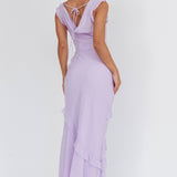 Sangria Cowl Neck Frill Maxi Dress Lilac