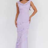 Sangria Cowl Neck Frill Maxi Dress Lilac