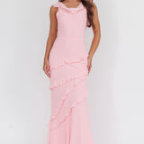 Sangria Cowl Neck Frill Maxi Dress Skin Powder