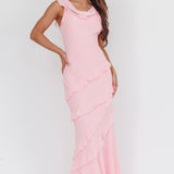 Sangria Cowl Neck Frill Maxi Dress Skin Powder