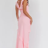 Sangria Cowl Neck Frill Maxi Dress Skin Powder