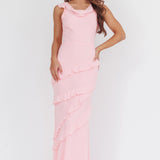 Sangria Cowl Neck Frill Maxi Dress Skin Powder