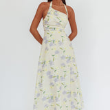 Auriana Asymmetric Neckline Halter maxi Dress Floral Lemon