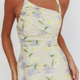 Auriana Asymmetric Neckline Halter maxi Dress Floral Lemon